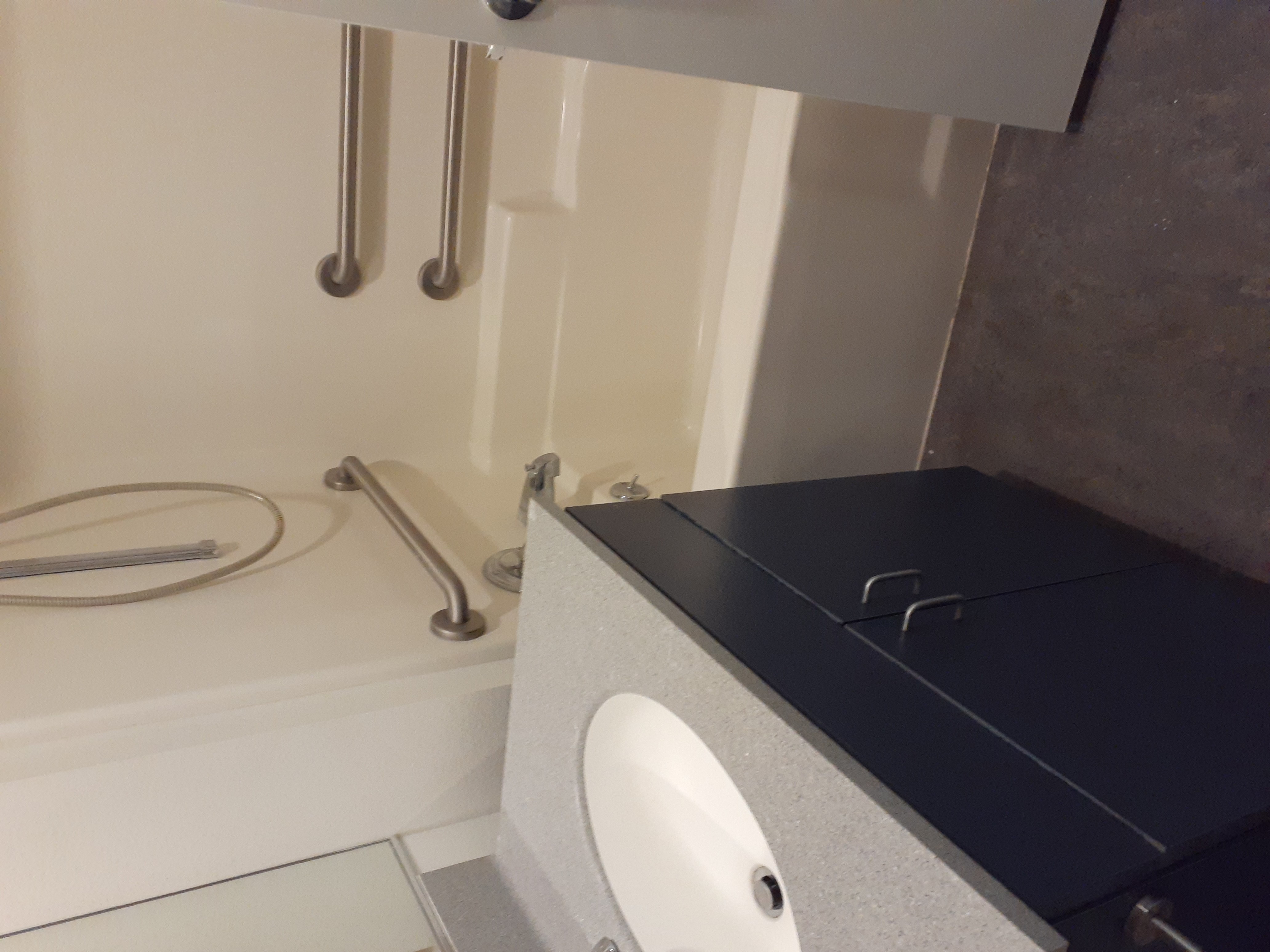 Inside view of the apartment bathroom with disability access