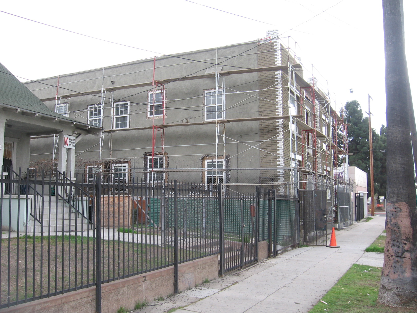 Side view of a two story building under construction