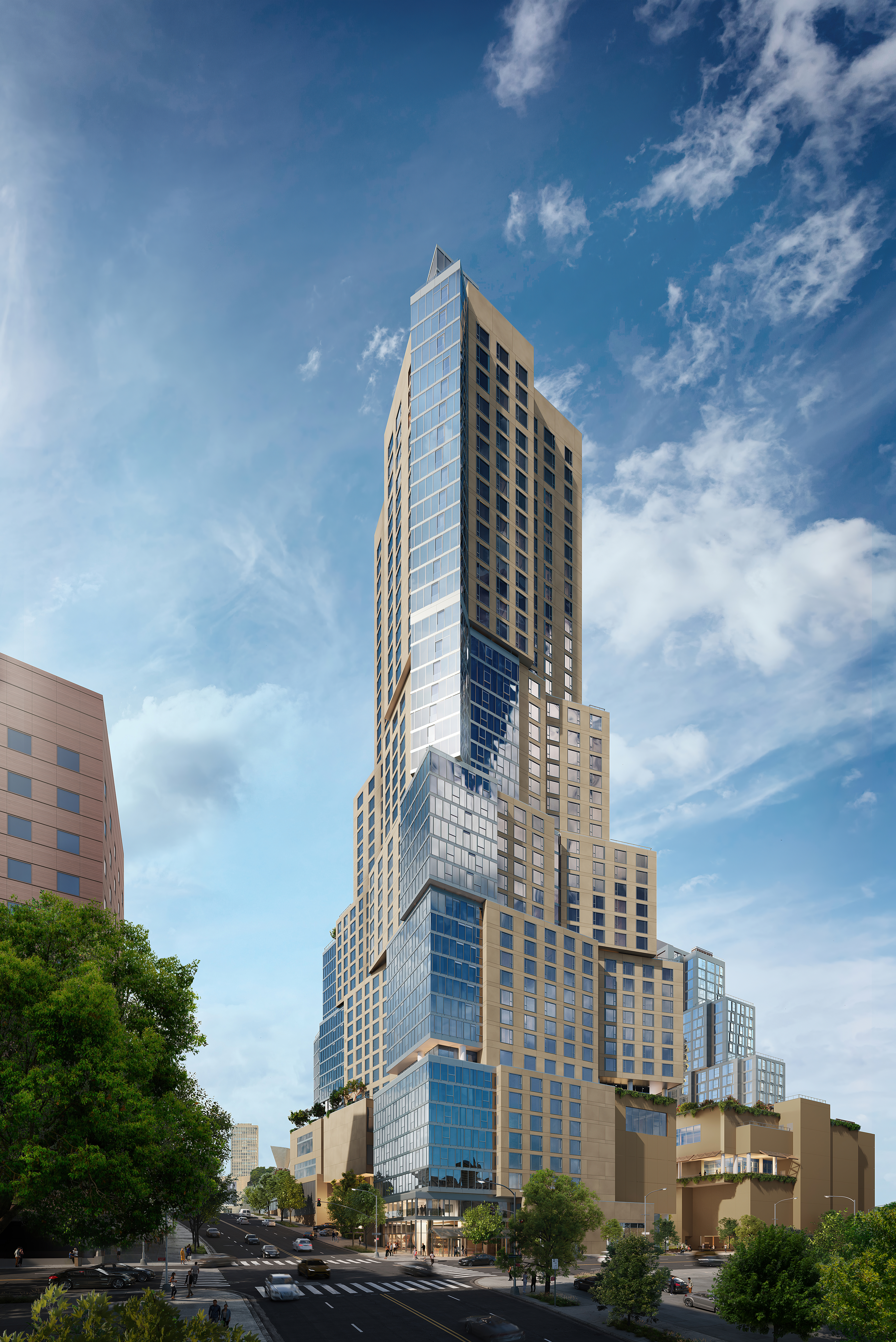 The Grand LA Residential Tower - Exterior Rendering - Street level view 1st st.