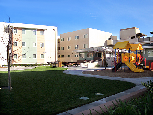 Inside view of the building courtyard and play area