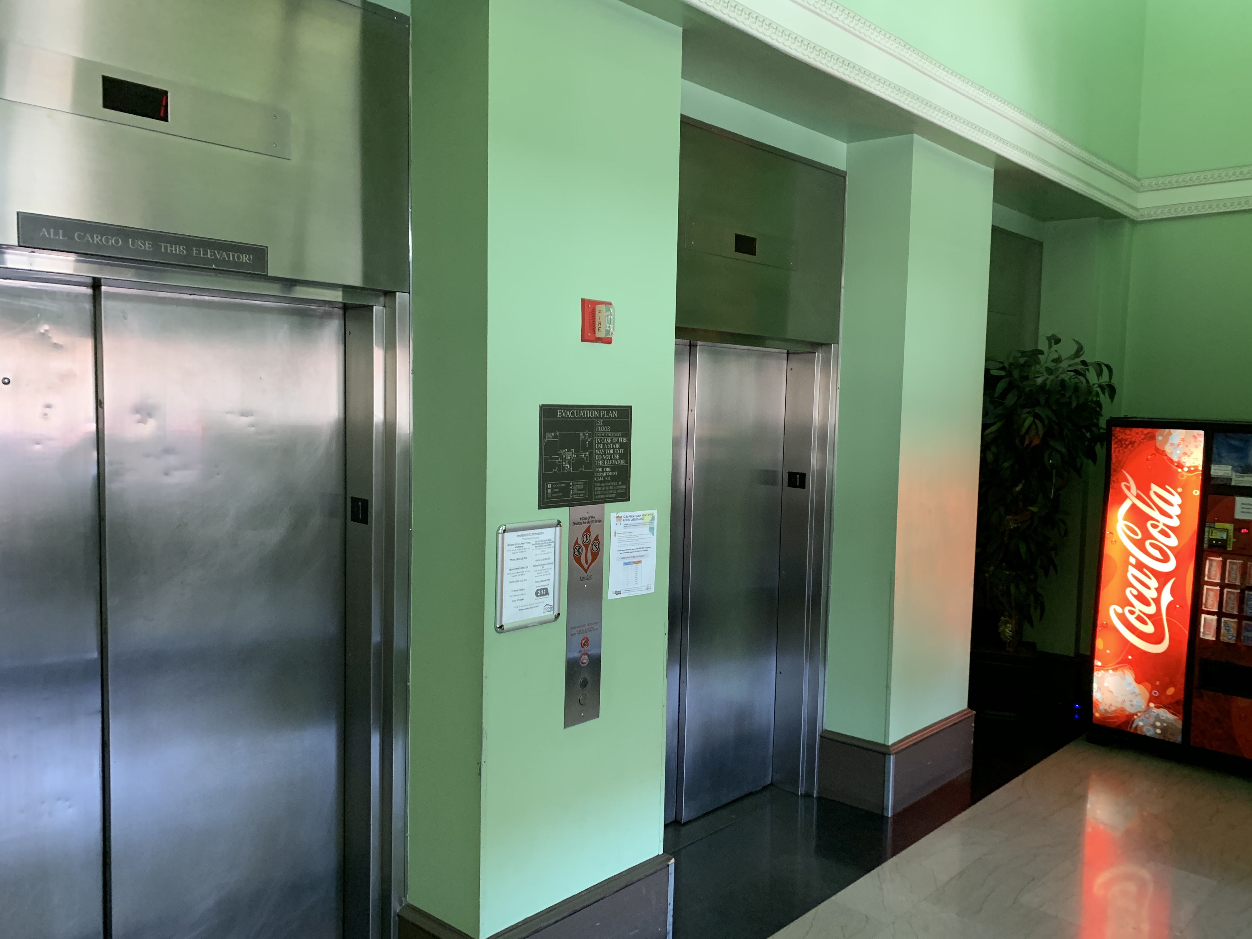 Image of the building lobby with entrances to the elevators
