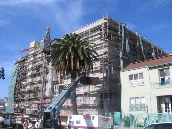 Corner view of construction on the Serrano apartment building
