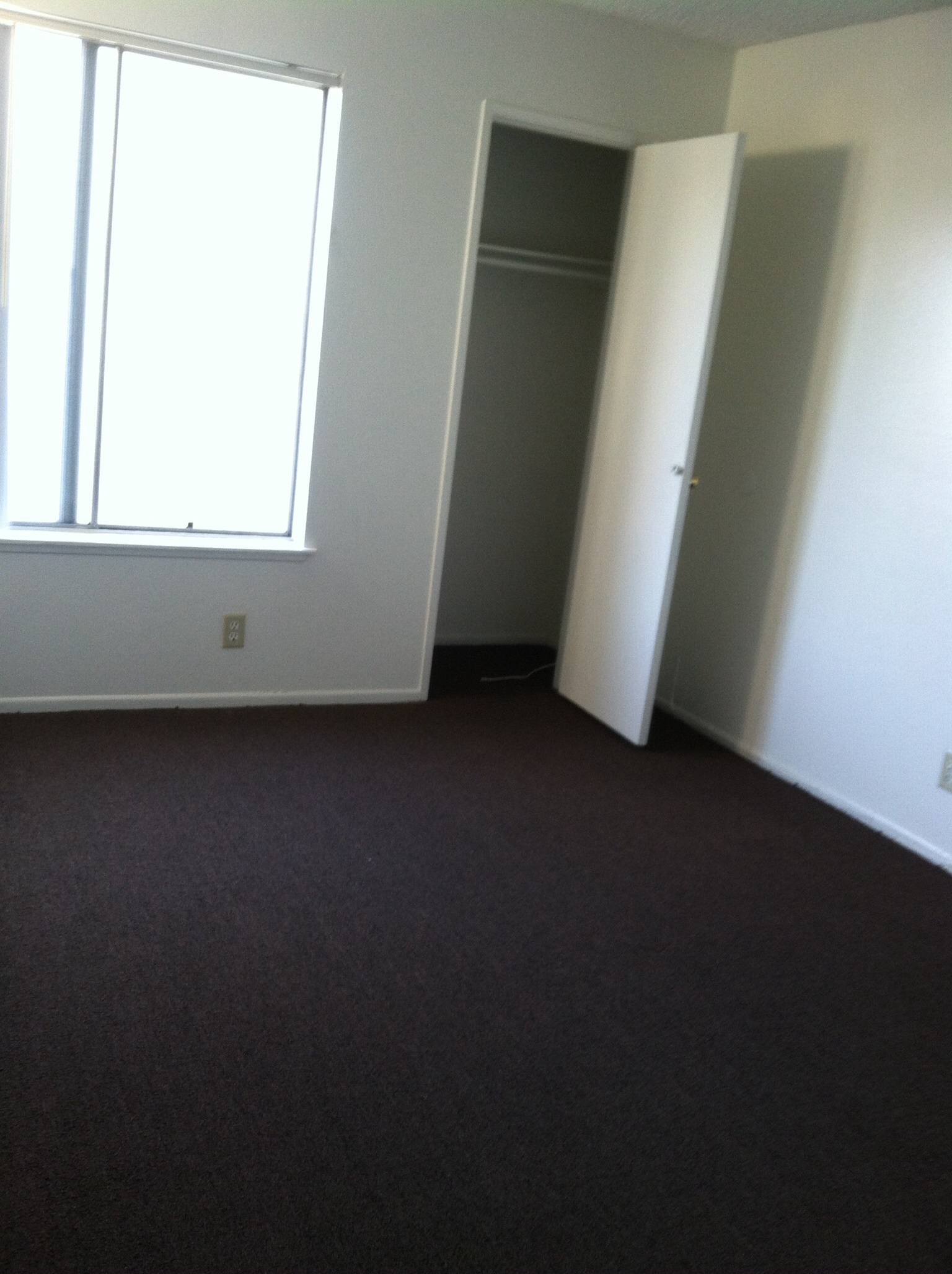 Interior view of an empty room in a unit at Ingram Prservation showing a small closet and large window