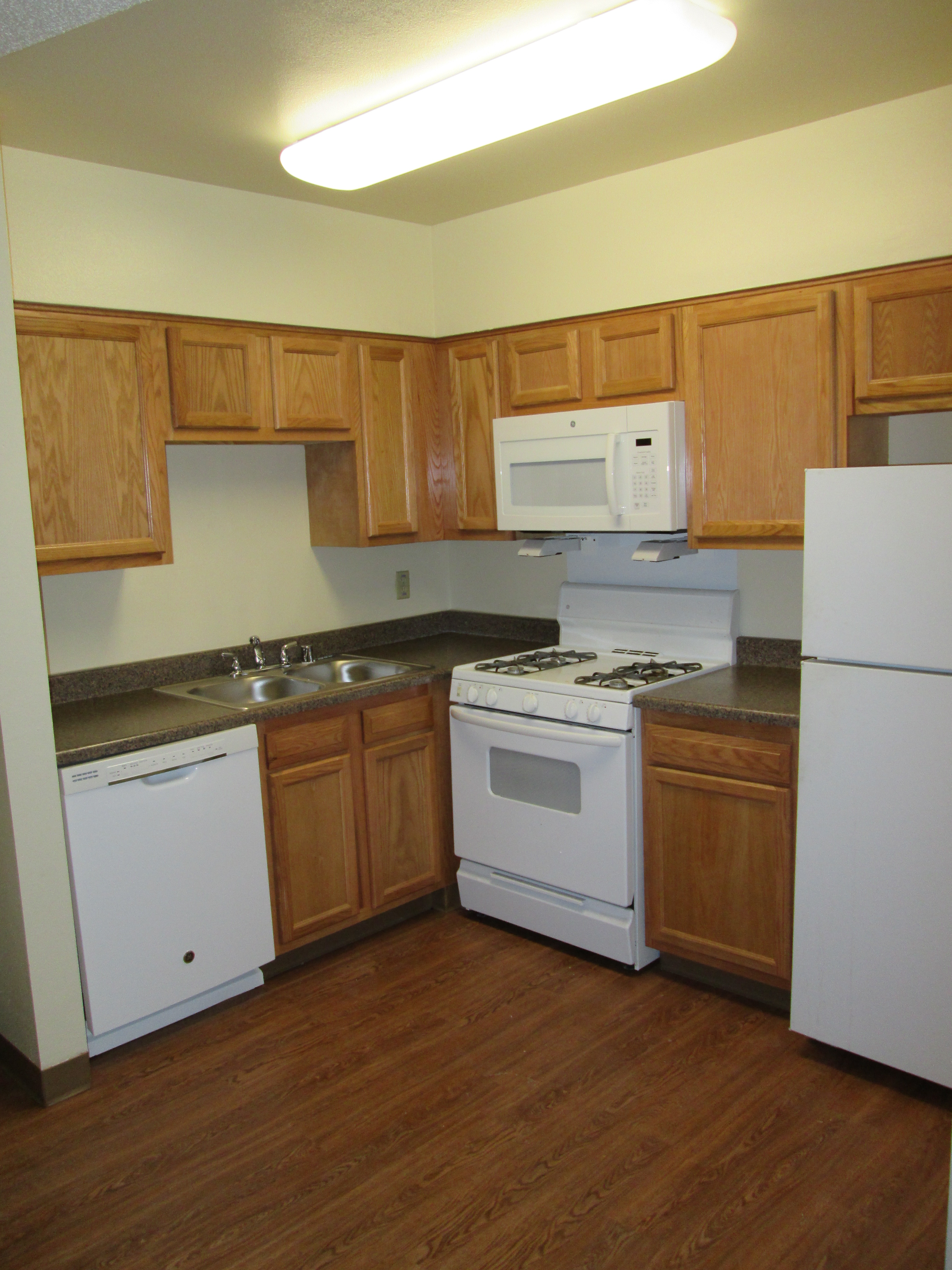 Image of the kitchen equipped with a dishwasher, microwave and a fridge