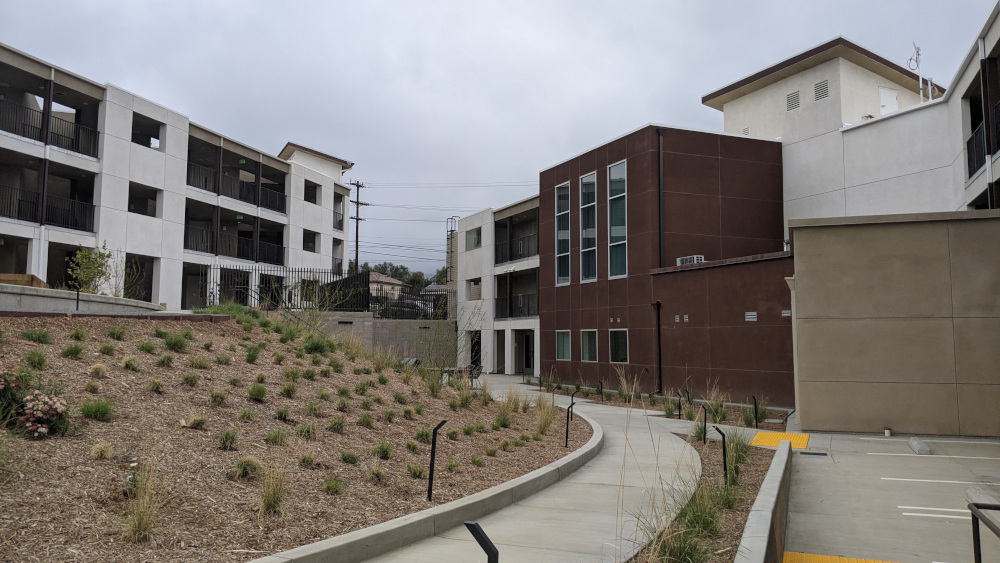 Wide ramp hugging woodchip terrace