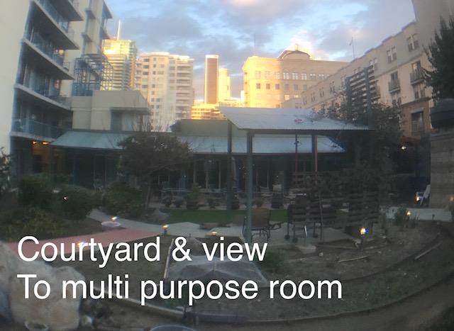 Image of the courtyard and view of the multi purpose room