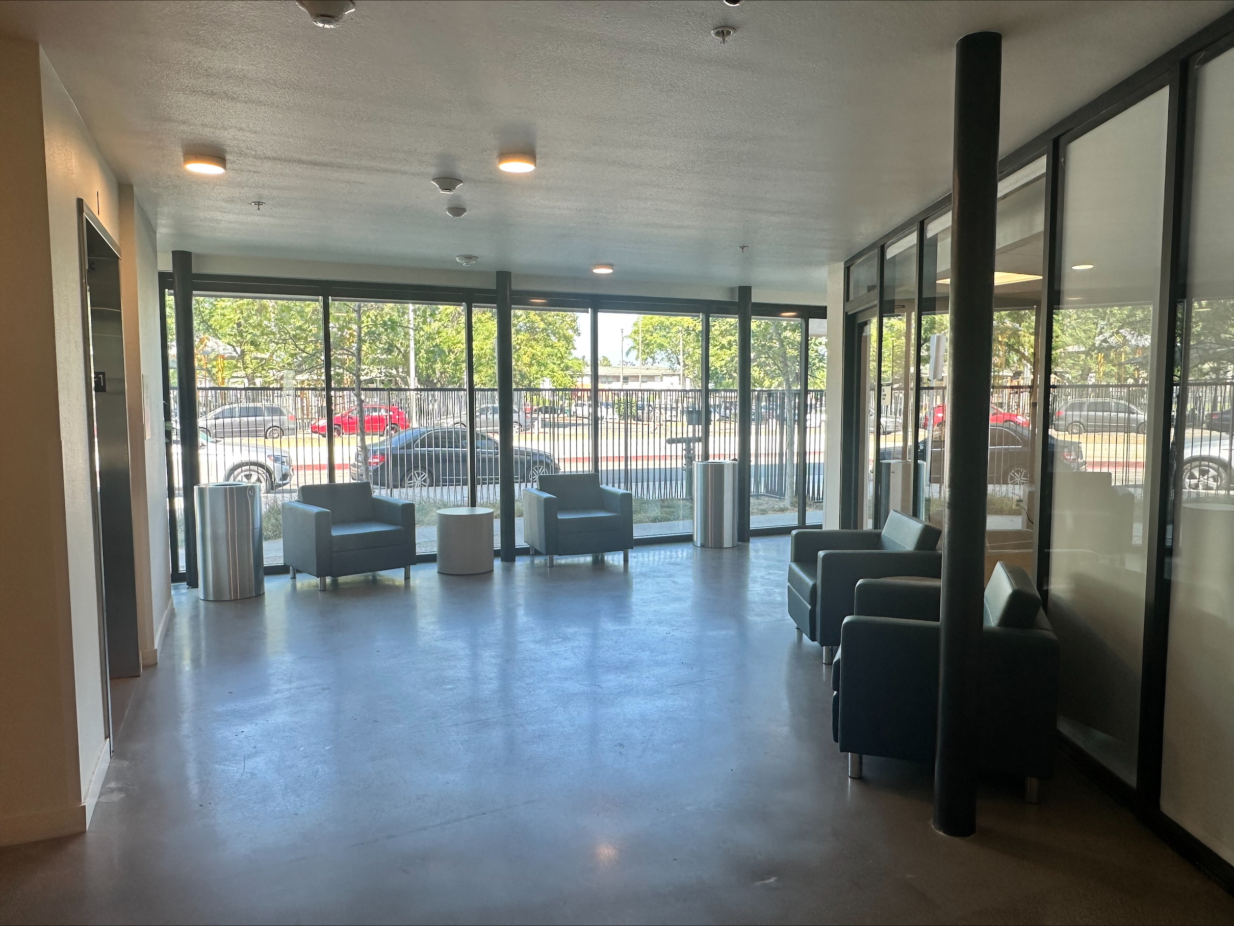 Photo of property lobby in front of property managers office. 