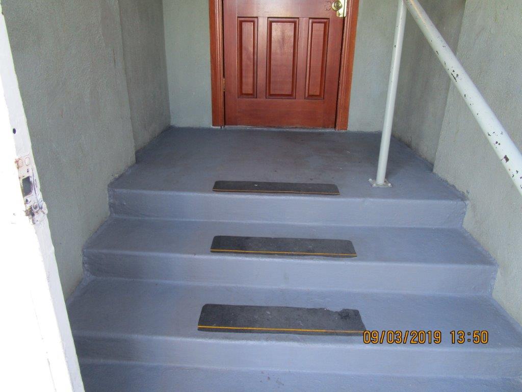 Close up view of steps leading to a door