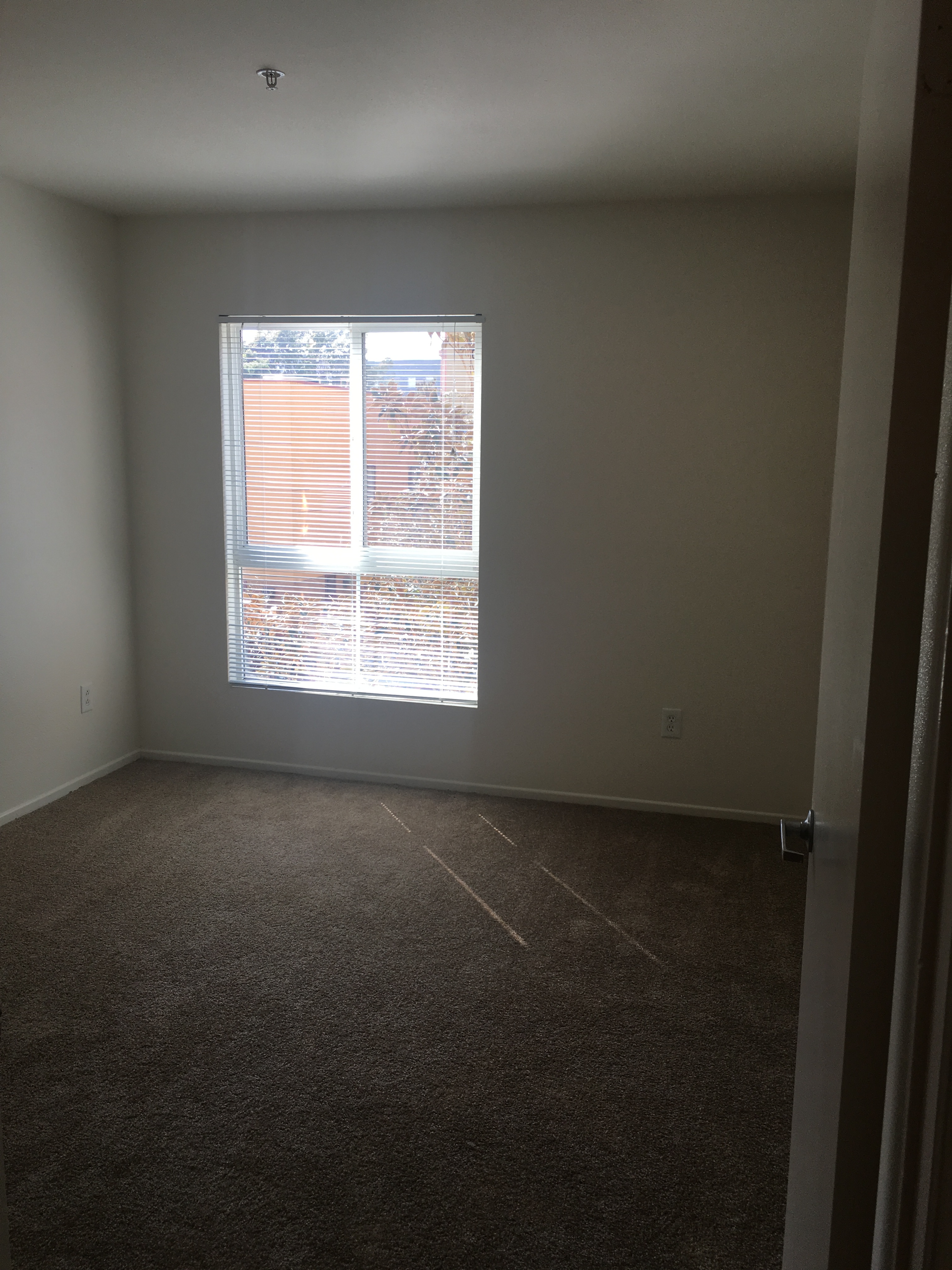 Image of the apartment bedroom with brown carpet
