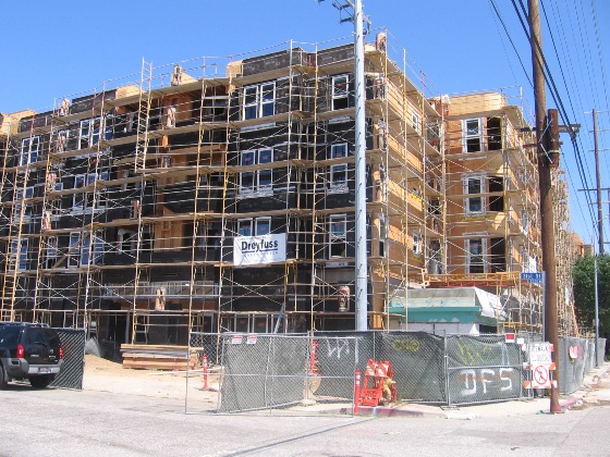 Street view of Jefferson Park. Four story building currently under construction