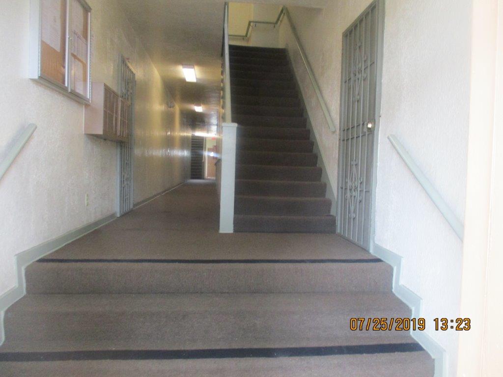 View of the stairs leading to the upper level of the building