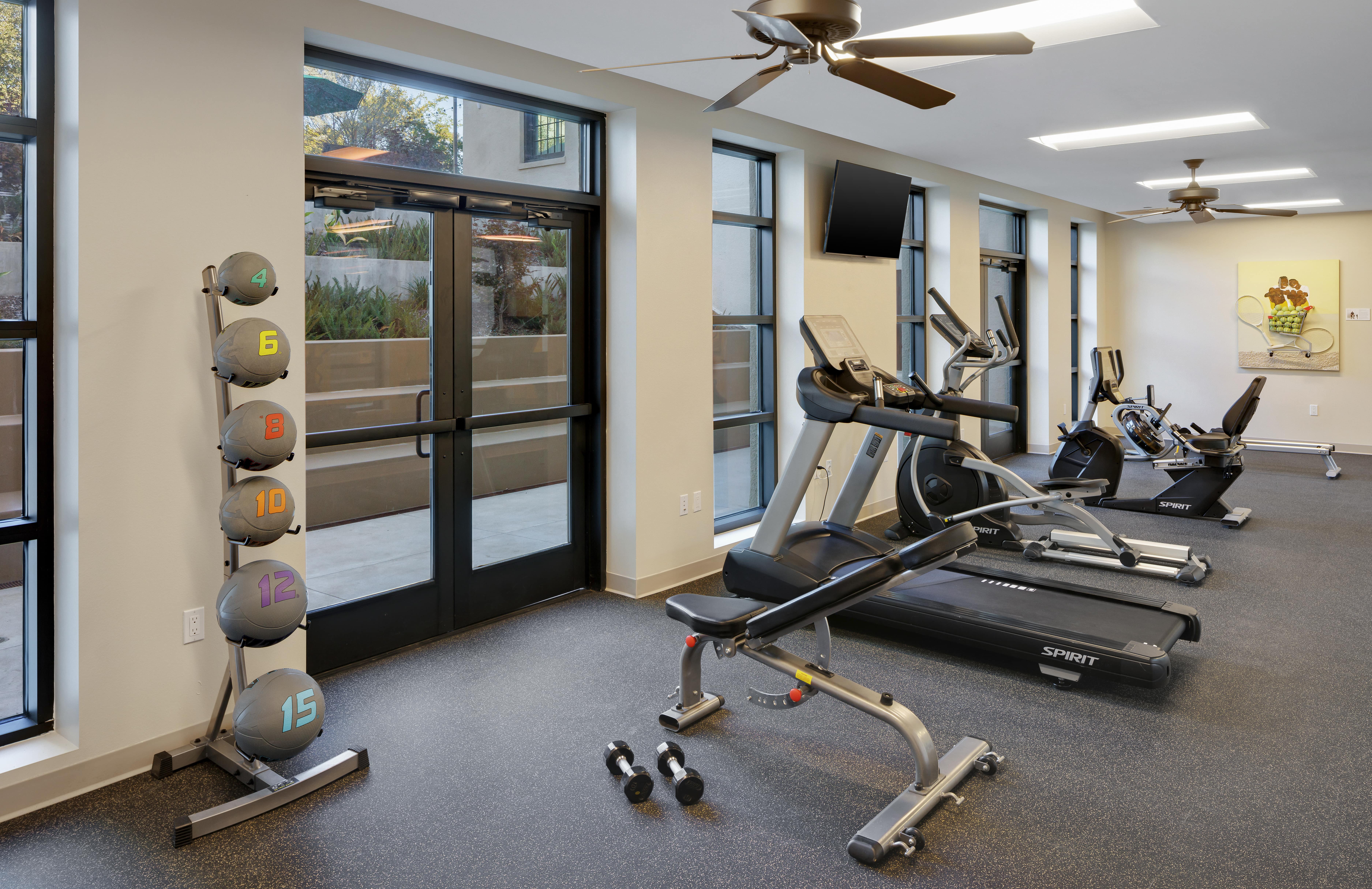 Fitness room with treadmills and medicine balls