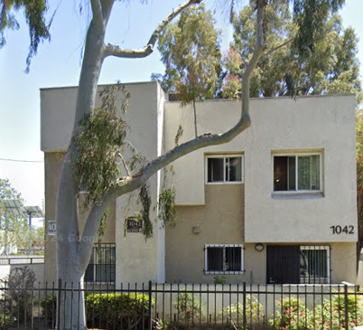 Exterior view of Wadsworth Park.  A two story stucco building.