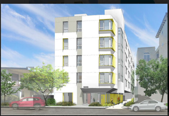 Property Rendering of NoHo5050, four-story white and gray building